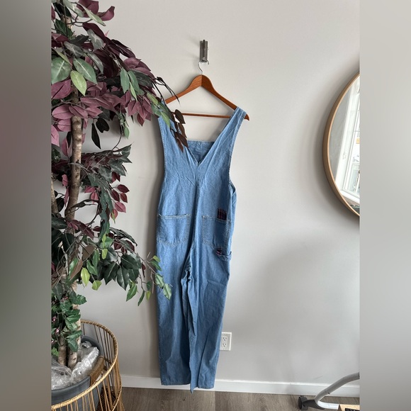 Vintage Blue Denim Jumpsuit with Plaid Bib - Picture 3 of 4